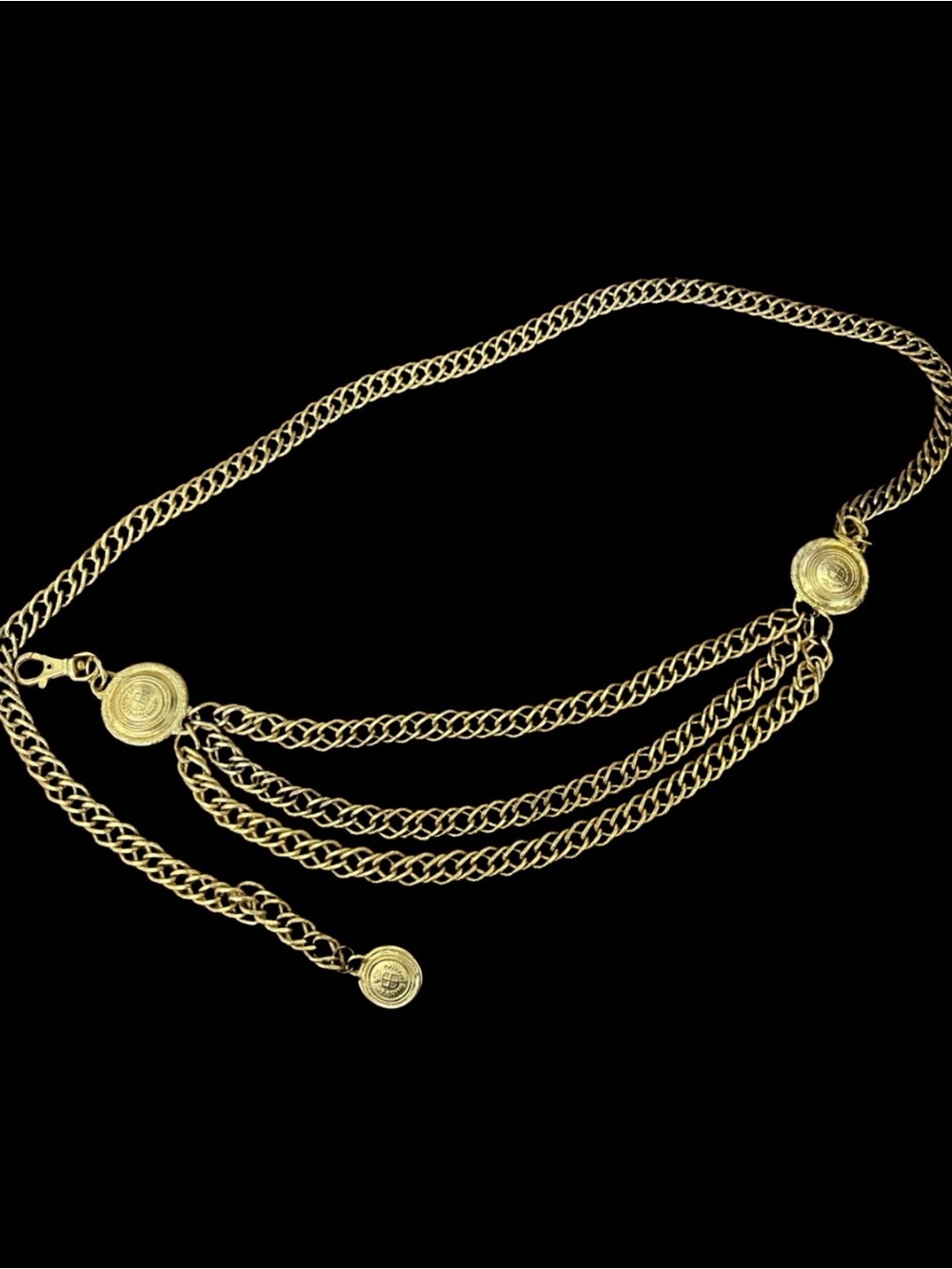 Vtg Gold Multi Strand Medallion Chain Hip Belt One Size Fits Most Festival GUC